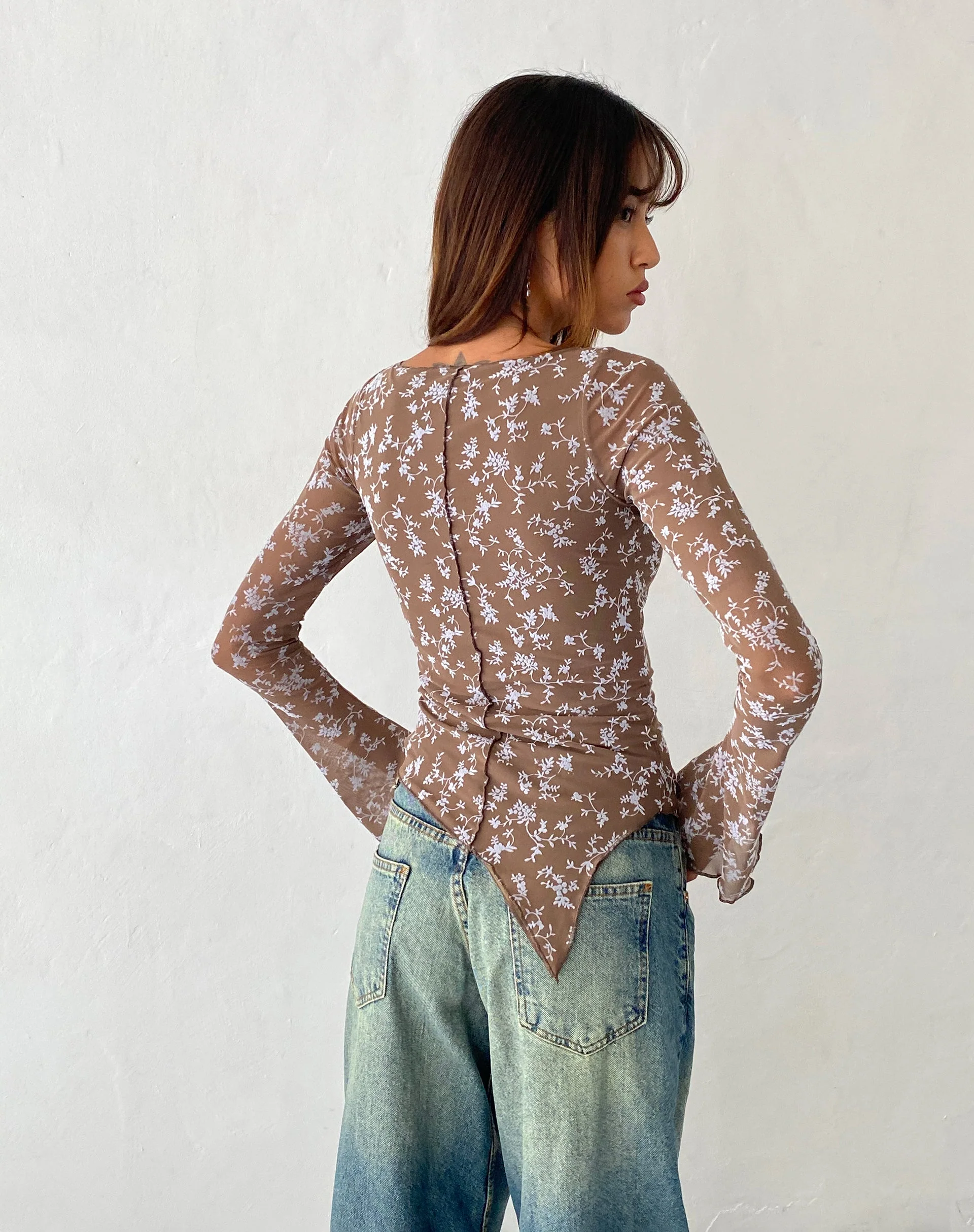 Zest Mesh Long Sleeve Top in Botanist Flock Dark Taupe - Image 4