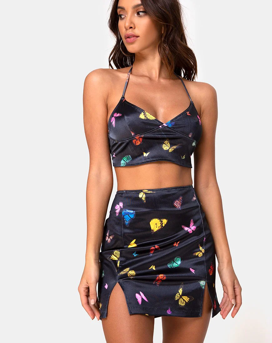 Zida Skirt in Satin Stretch Black Butterfly - Image 3