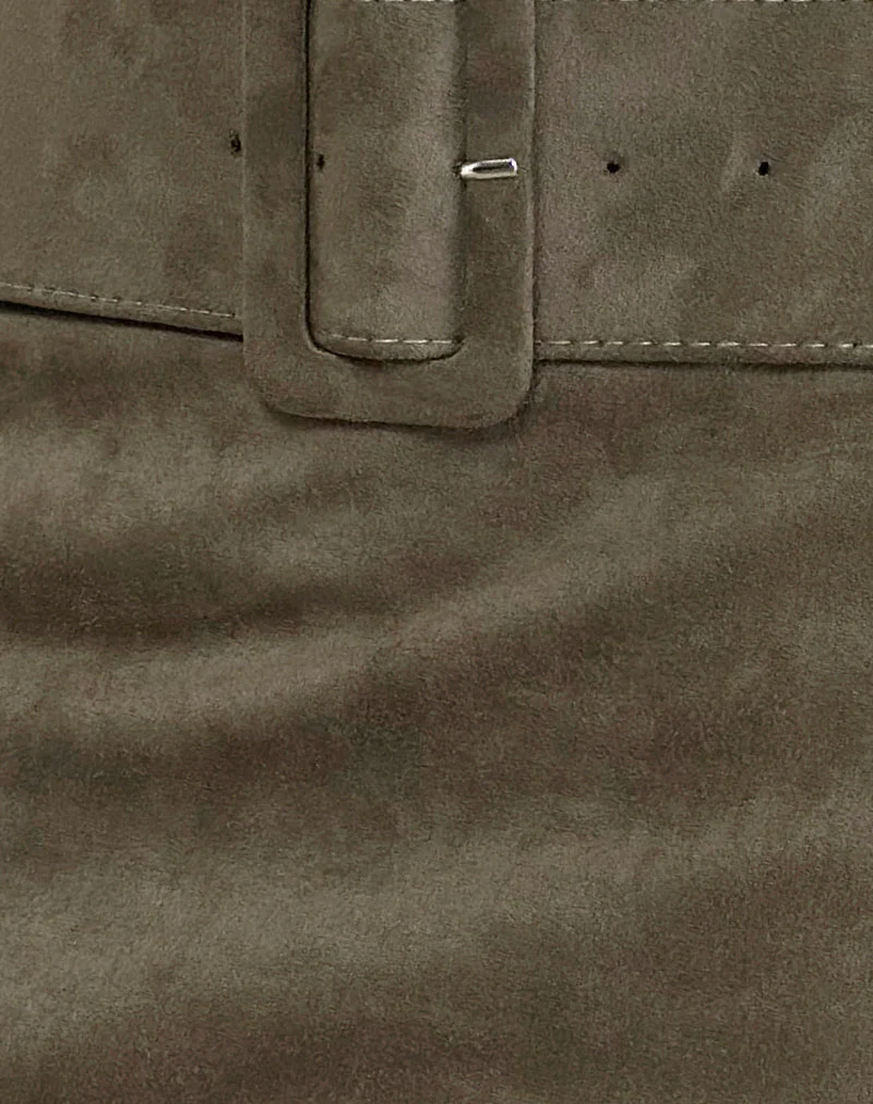 Zita Belted Mini Skirt in Faux Suede Brown - Image 6