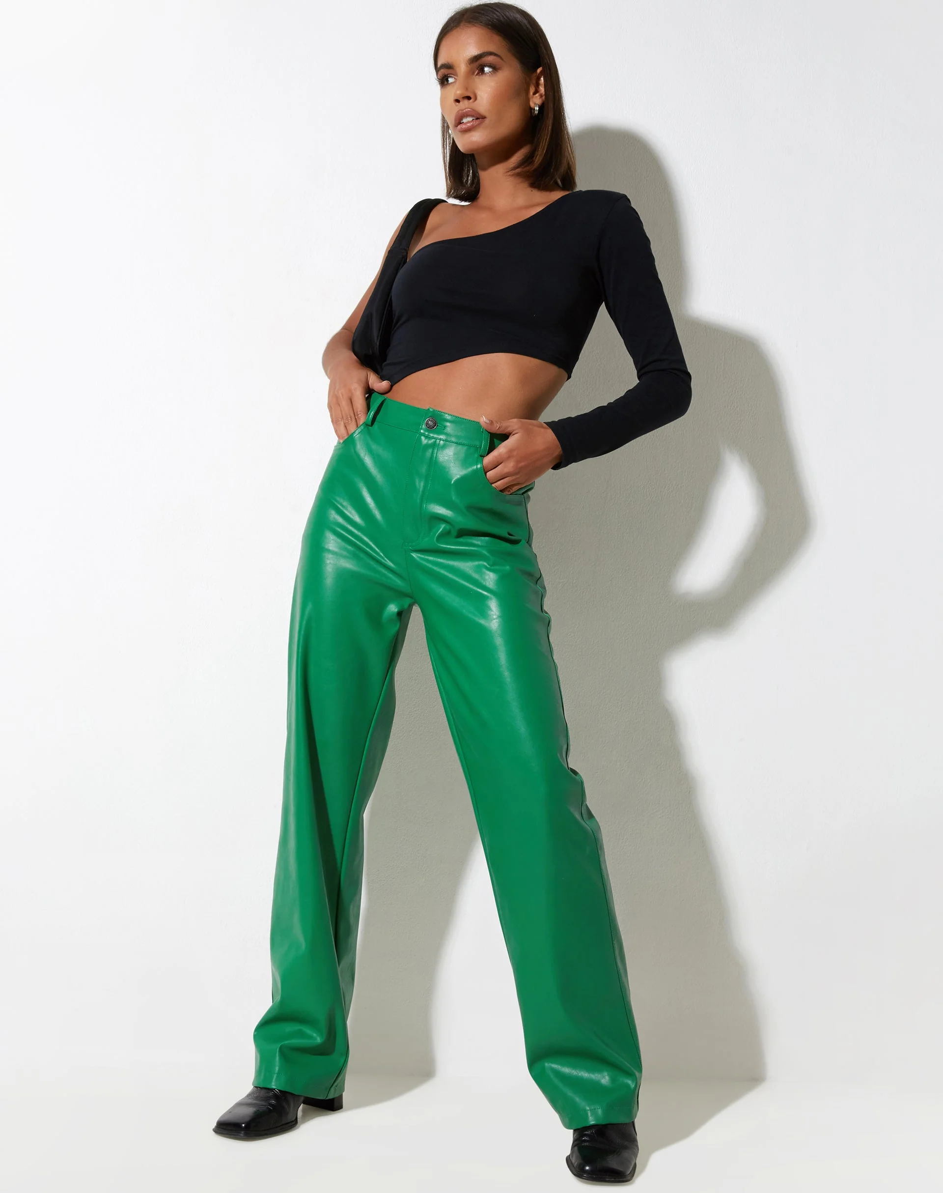Zoka Leather Trouser in Pu Kelly Green - Image 2