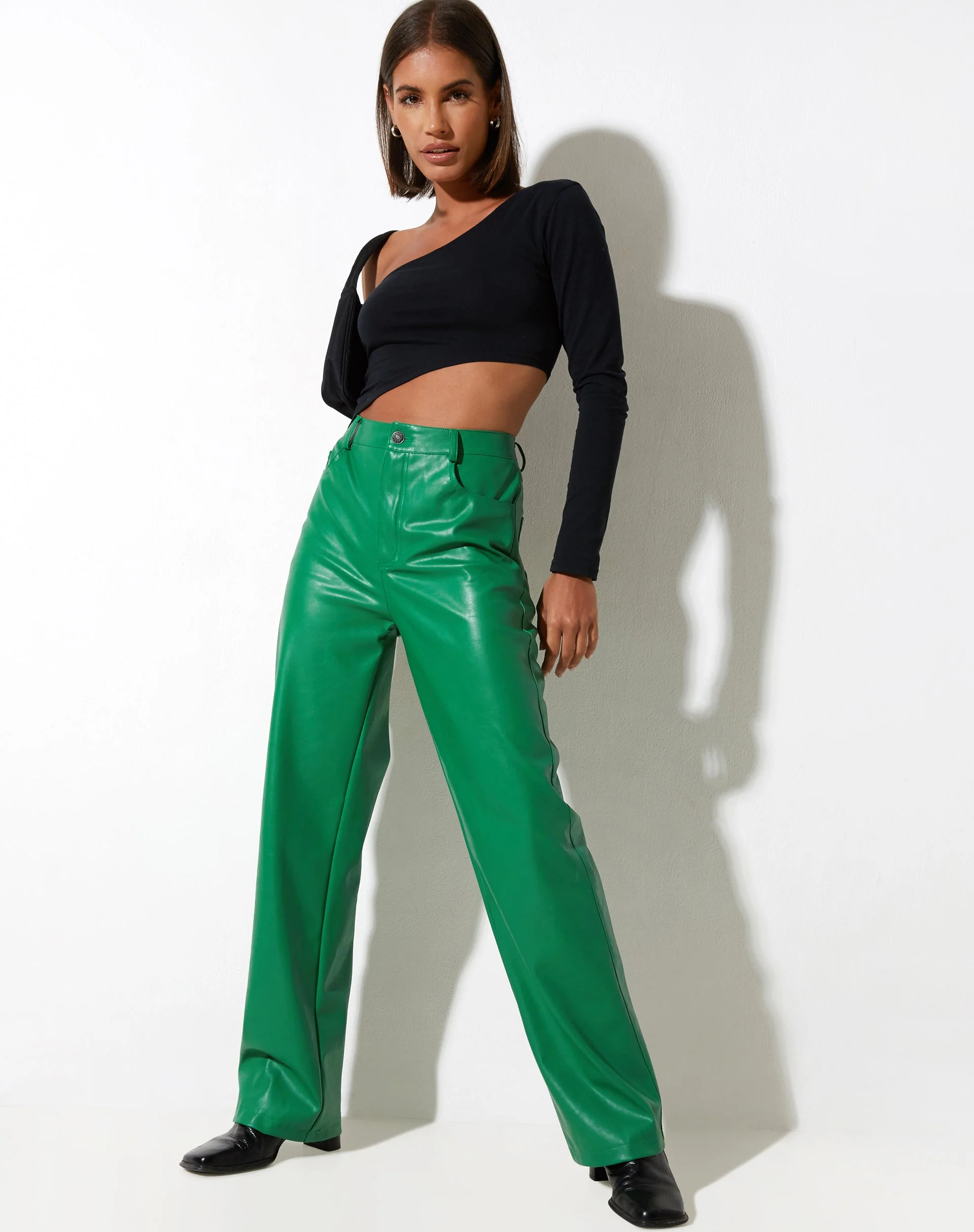 Zoka Leather Trouser in Pu Kelly Green - Image 4