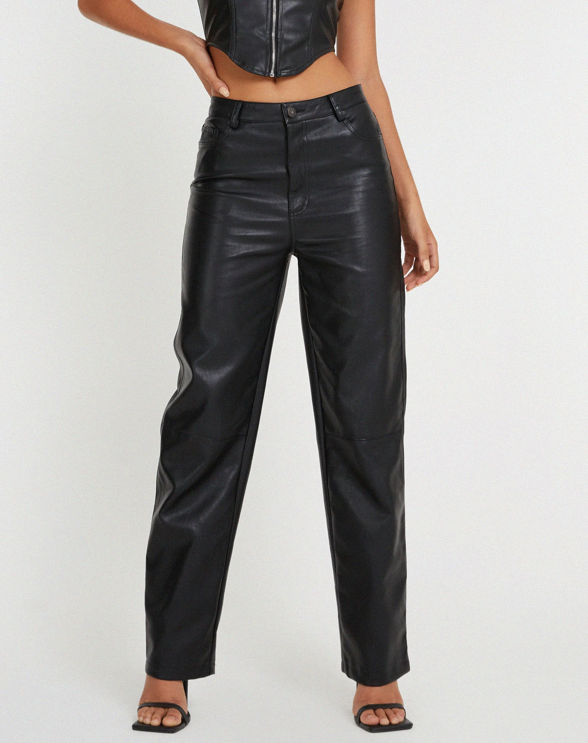 Zova Wide Leg Trouser in Pu Black - Image 2
