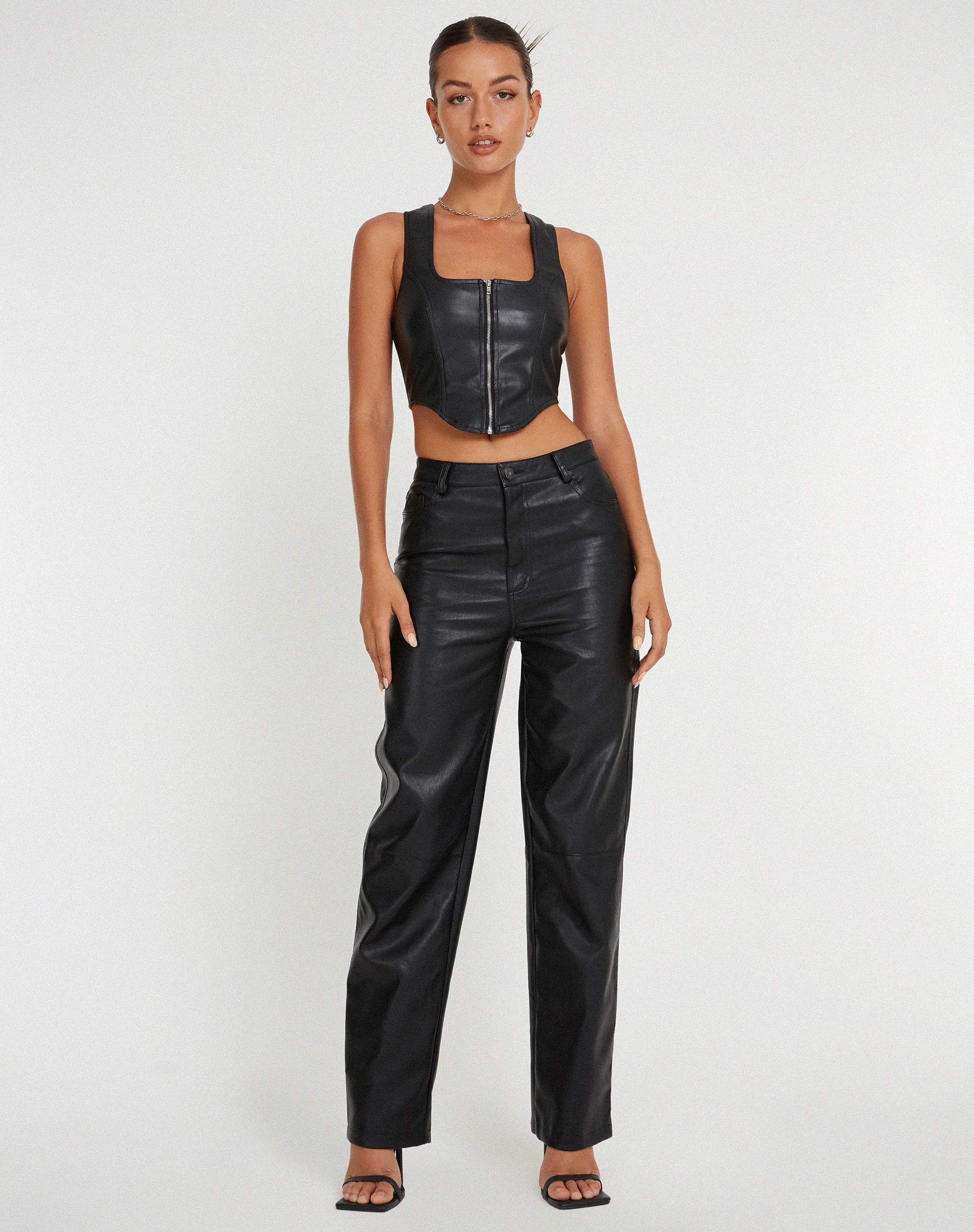 Zova Wide Leg Trouser in Pu Black - Image 4