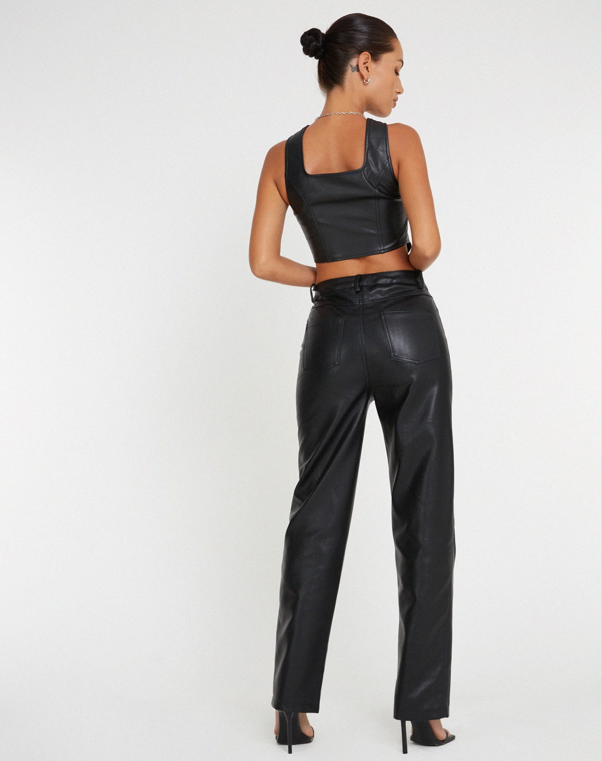 Zova Wide Leg Trouser in Pu Black - Image 5