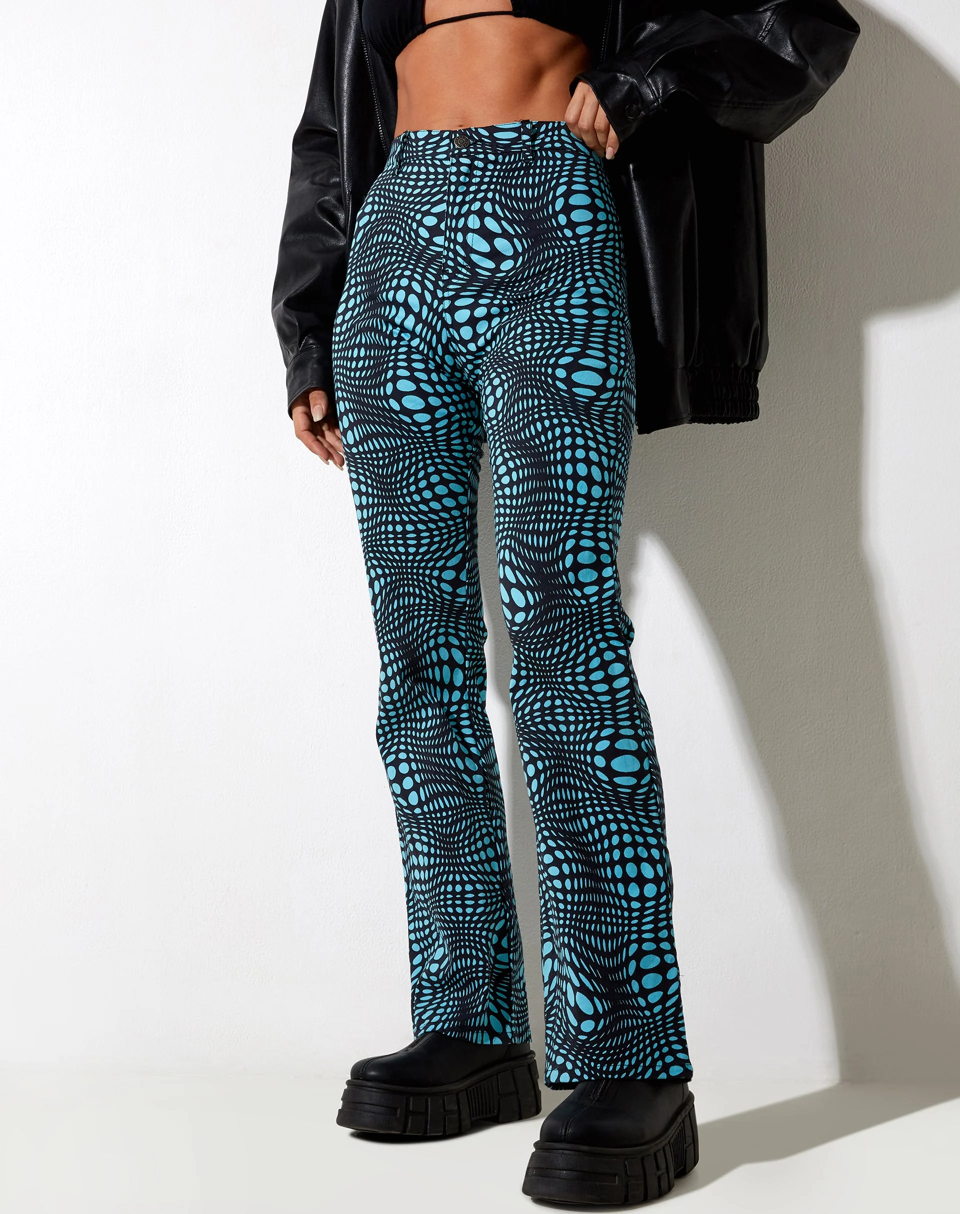 Zoven Flare Trouser in Optic Polka Blue - Image 3
