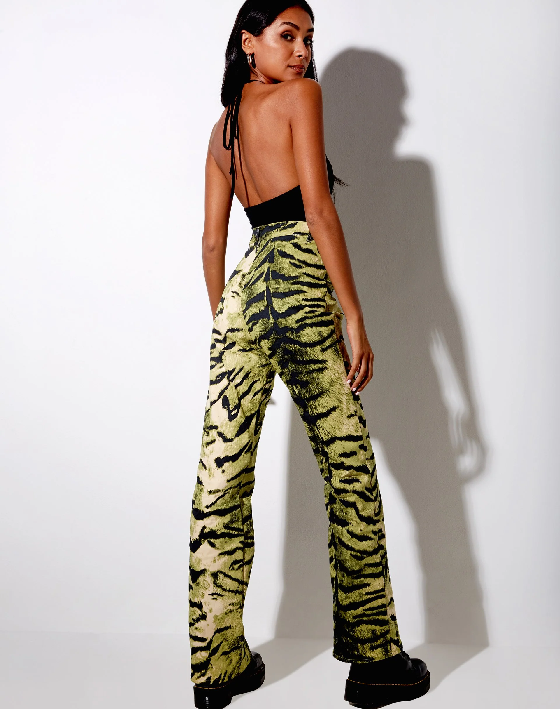 Zoven Flare Trouser in Tiger Full Khaki Placement - Image 2